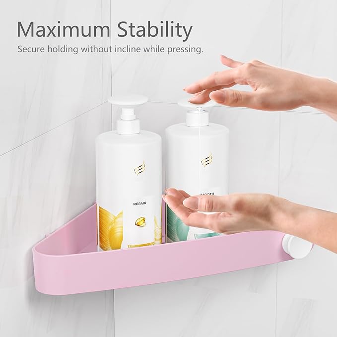 Sotfamily Plastic Shower Caddy Corner (For 90° Only), 4 Pack Adhesive Corner Shower Shelves for Bathroom Organizers and Storage, Pink
