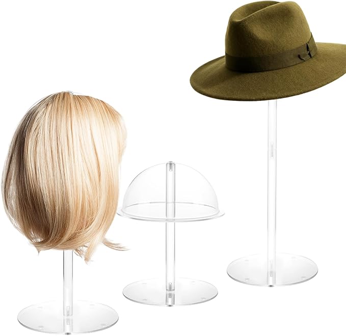 Acrylic Hat Stands for Display, 3 Sets 8" 13" 16" Adjustable Height Baseball Cap Holder, Durable Cowboy Hat Rack Stand, Wig Holder Display Stands for Vendors Retail Salons Home Closet