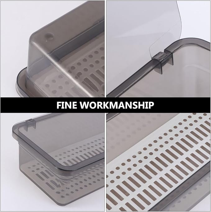 Housoutil Plastic Cutlery Organizer with Lid and Drainer Kitchen Utensil Storage Tray for Drawer and Countertop Flatware Holder for Organized Tableware 11X5X3 Inches