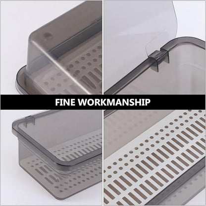 Housoutil Plastic Cutlery Organizer with Lid and Drainer Kitchen Utensil Storage Tray for Drawer and Countertop Flatware Holder for Organized Tableware 11X5X3 Inches