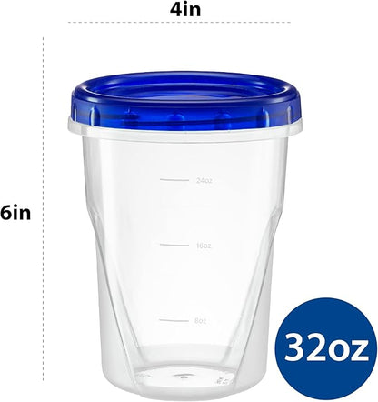 ELEGANT DISPOSABLES Twist Top Deli Containers Food Storage Containers Blue Screw on Lid Reusable Stackable Leakproof Airtight, pack of 10-32 oz containers
