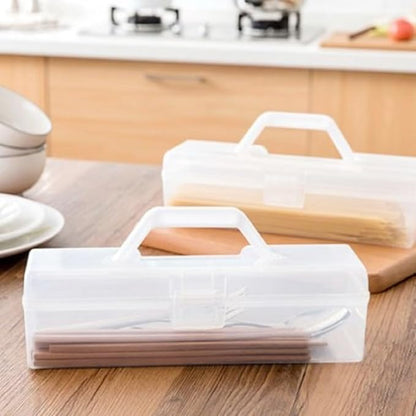 Noodle Storage Box, Plastic Pasta Storage Container with Handle Spaghetti Food Storage Box Multifunctional Airtight Organizer for Noodles, Tableware, Fruits Snacks(White,11.6x3.9x3.5in)