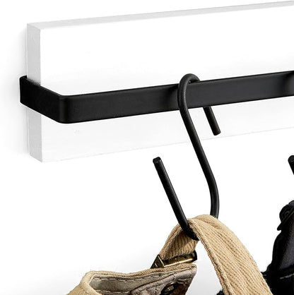 Mkono Hat Rack for Wall Wooden Baseball Caps Organizer with 20 Hooks Rustic Cowboy Hat Hanger Wall Mounted Caps Display Rack for Closet Bedroom Entryway, Set of 2, White