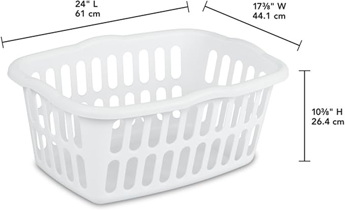 Sterilite 24-Pack Rectangular Laundry Basket, Plastic Clothes Hamper, 1.5 Bushel, White - Dirty Clothing Storage Organizer with Handles for Bedroom, Bathroom, and Closet