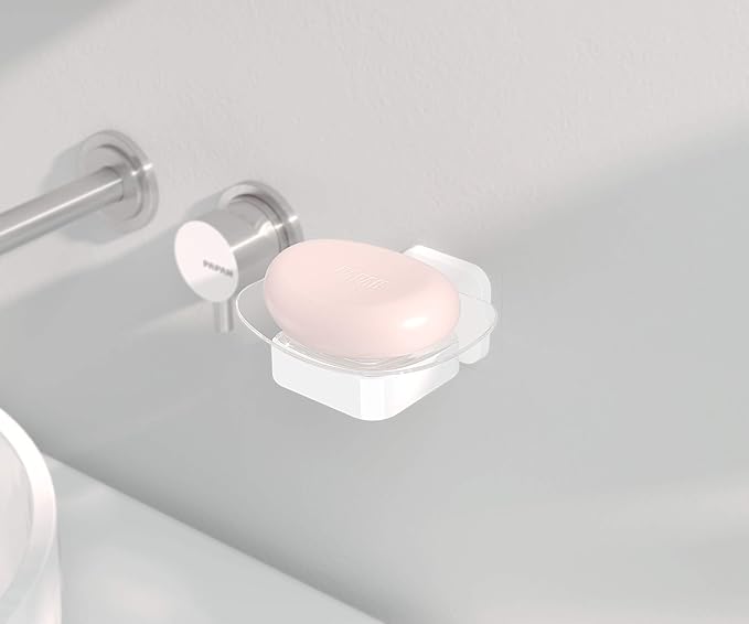 Shower Soap Holder, Wall Mounted Soap Dish, Soap Saver, Soap Tray, Bar Soap Holder for Shower Bathroom & Kitchen Accessories (White, 4.493 x 4.33 in)