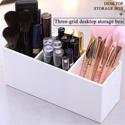 AKOAK 1 Pack Black and White Three Grid desktop Storage Box, Girl Makeup Brush Lipstick Eyebrow Pencil Display Stand, Office Pen Holder, Dressing Table, Bathroom Makeup Tool Storage Box (White)