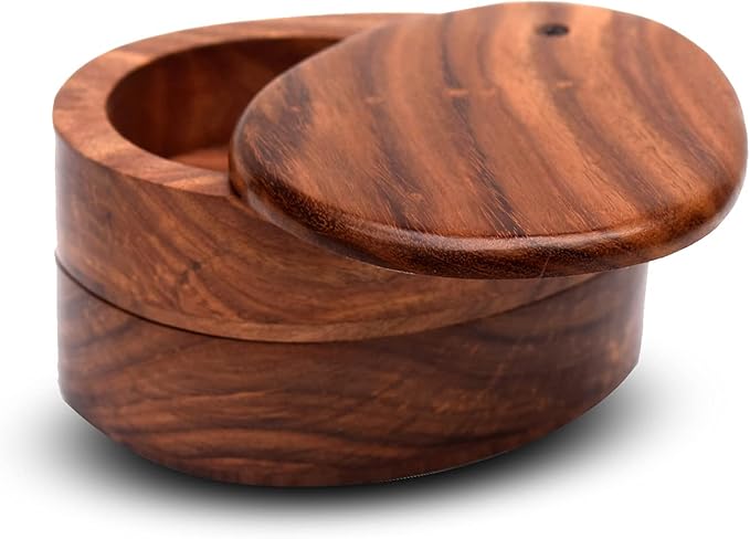 Wooden Salt Box & Pepper Storage Bowls With Swivel Lid Container And Pepper Boxes,Double Swivel Wooden Spice Box/Dabba Racks For Kitchen,Size: 5.75 X 4 X 3.75 Inch,400 Milliliter - Brown