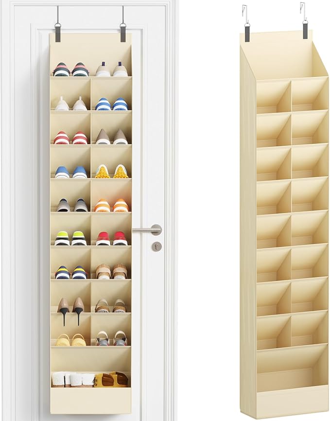 Lifewit 10 Tier Over the Door Shoe Organizer with 19 Large Deep Pockets, Fabric Hanging Shoes Shelf for Closet, Dorm Storage, Fit Up to 20 Pair Shoe Rack Holder for Sneakers, Boots, Beige