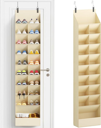 Lifewit 10 Tier Over the Door Shoe Organizer with 19 Large Deep Pockets, Fabric Hanging Shoes Shelf for Closet, Dorm Storage, Fit Up to 20 Pair Shoe Rack Holder for Sneakers, Boots, Beige