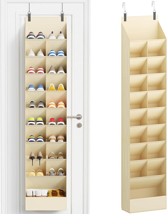 Lifewit 10 Tier Over the Door Shoe Organizer with 19 Large Deep Pockets, Fabric Hanging Shoes Shelf for Closet, Dorm Storage, Fit Up to 20 Pair Shoe Rack Holder for Sneakers, Boots, Beige