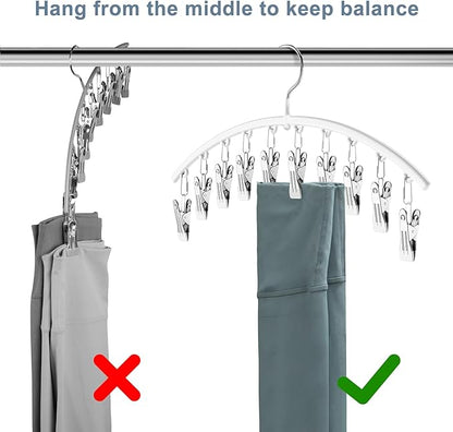 Legging Organizer for Closet, Metal Yoga Pants Hanger w/Rubber Coated 1 Pack w/10 Clips Hold 10 Leggings, Hangers Space Saving Hanging Closet Organizer for Closet Organizers and Storage-White