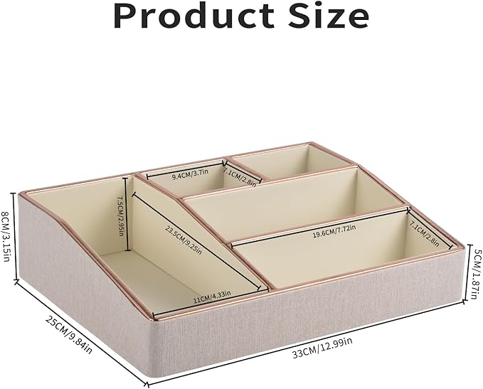 PU Leather Makeup Organizer Tray,Large Vanity Organizer,Cosmetic Storage Box for Lipstick Brushes Skincare Perfume,Cosmetic Display Case Rose Gold-trimmed for Dresser,Bathroom Countertop(Beige)