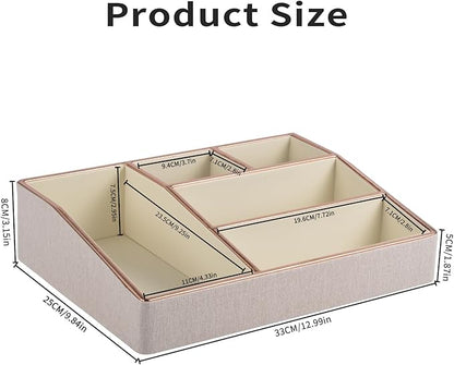 PU Leather Makeup Organizer Tray,Large Vanity Organizer,Cosmetic Storage Box for Lipstick Brushes Skincare Perfume,Cosmetic Display Case Rose Gold-trimmed for Dresser,Bathroom Countertop(Beige)