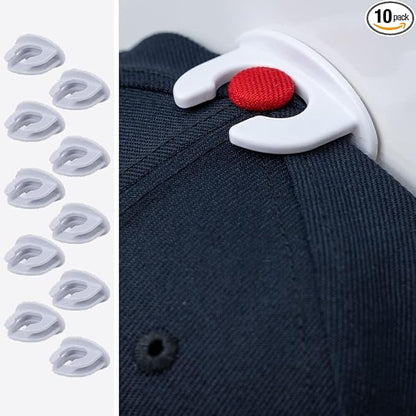 Premium Adhesive Hat Hooks | Made in U.S.A. | Wall Rack for Baseball Caps | Display Holders | Hangers for Closet & Doors | Organization & Storage | Patented Design (White, 10-Pack)