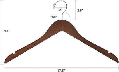 Quality Semi Curved Wooden Suit Hangers, 80-Pack Smooth Finish Solid Wood Coat Hanger with Swivel Hook, Jacket, Pant, Dress Clothes Hangers (Walnut - Chrome Hook, 80)