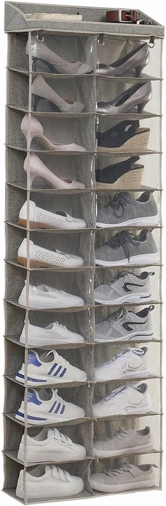 24-Tier Over the Door Shoe Organizer - Hanging Shoe Organizer & Shoe Rack, Polyester & Cotton Shoe Storage, Shoe Organizer for Closet, Space-Saving Over the Door for Bedroom Entry