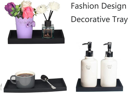 DNC 7.9" Small Silicone Bathroom Counter Tray, Vanity Tray, Kitchen Sink Soap Tray for Dish Holder Dispenser Countertop Toilet Tank Desk Organizer Black