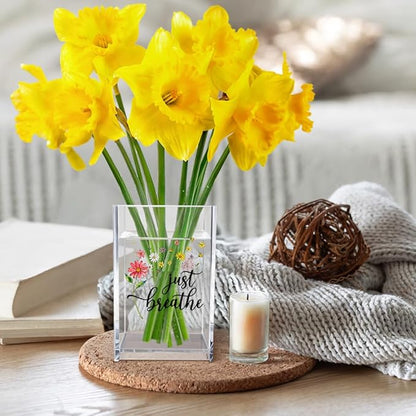 Just Breathe Acrylic Cosmetic Pencil Pen Holder Cup, Inspirational Dandelion Desk Organizer Accessories for Home Office Decor, Encouragement Gifts for Women Girl Coworker Daughter Yoga Teacher