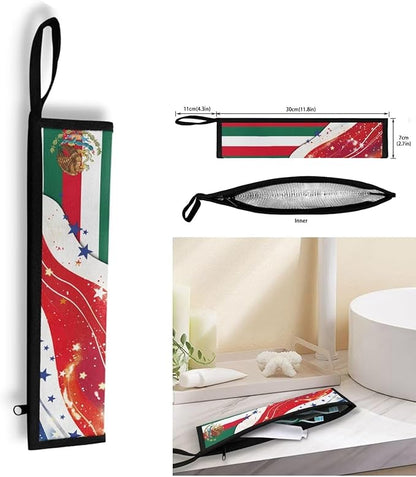 COEQINE American Flag Themes Utensil Holder Case Fork Spoon Knife Organizer Pouch With Handles, Mexico Independence Day Decoration, Fashion Silverware Bags With Handles for Work Travel