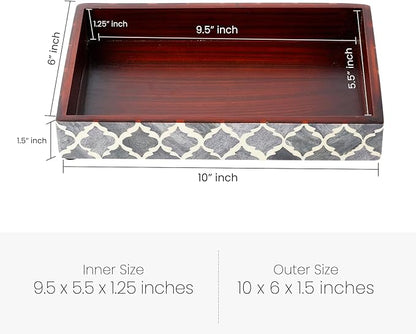 Handicrafts Home 10"x6" Vanity Tray for Bathroom Countertop, Moroccan Bone Inlay Decorative Organizer Tray for Perfume, Jewelry, Cosmetics & Dresser Decor, Rectangular Catchall Tray, Grey White