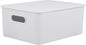 Decorative Plastic Basket Lidded Home Storage Bins Organizer Baskets, Large White Smoke (1 Pack - 15 Liter) Stackable Container Box, for Organizing Closet Storage Bins for Shelves - Ribbed Collection