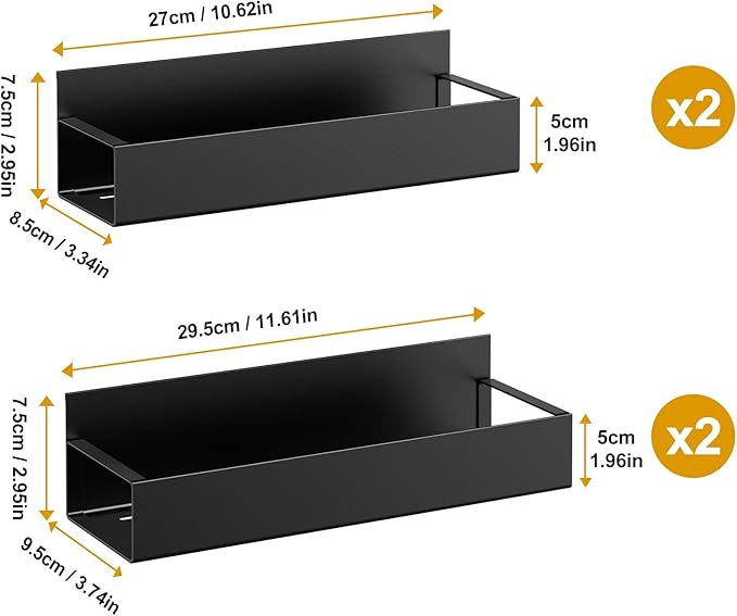 Vetacsion 4 Pack Moveable Fridge Magnetic Spice Racks,Metal Black