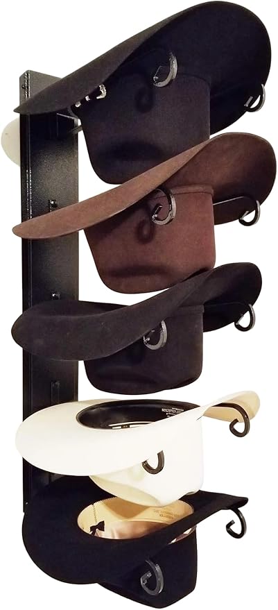American Made 5 Hat Cowboy Hat Rack – Classic Wall Mounted Hat Holder Black Steel
