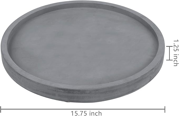 MyGift 16 Inch Round Gray Concrete Decorative Tray for Bathroom Vanity Counter, Living Room Coffee Table or Ottoman, Kitchen Countertop Decor, Candle Holder