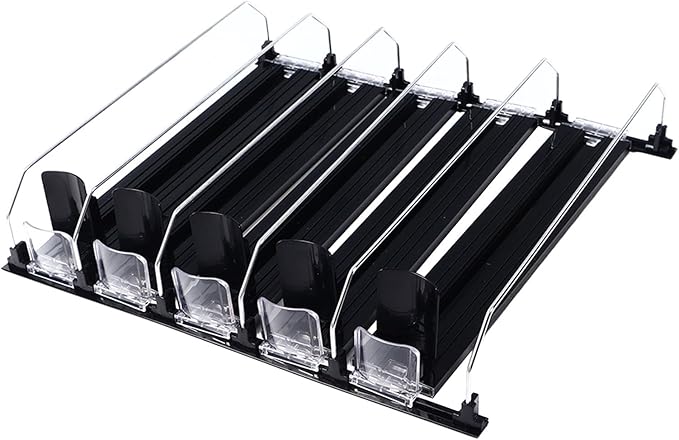 KIMISS Drink Organizer for Fridge Spring Loaded Adjustable Push Rod Slide Rail Soda Can Dispenser for Beer Beverages 38cm Black (Black)