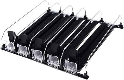 KIMISS Drink Organizer for Fridge Spring Loaded Adjustable Push Rod Slide Rail Soda Can Dispenser for Beer Beverages 38cm Black (Black)