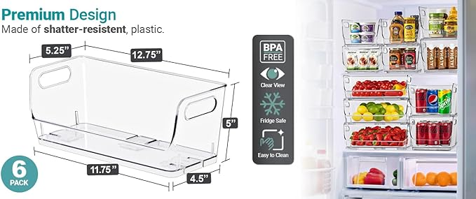 Sorbus Stackable Storage Bins Open Front, Clear Stackable Storage Bins, Pantry Bins for Storage and Organization, Acrylic Stackable Bins for Kitchen, Clear Pantry Organizer Bins (Small Narrow 6 Pack)