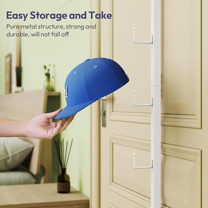 SWTYMIKI Over Door Hat Organizer - 2 Packs Metal Wall Mounted Hat Rack with 16 Hooks Design, Hanging Baseball Cap Organizer Storage Holds up to 32 Caps for Door, Bedroom, Closet(White)