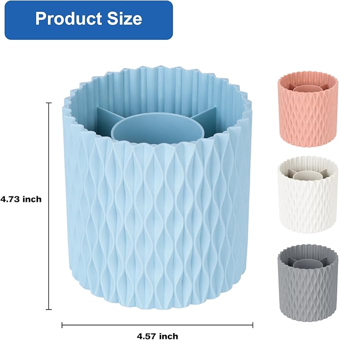 Makeup Brush Holder Organizer-360° Rotating Makeup Brush Storage,Pencil Pen Holder Cup,Desk Accessories,5 Slot Make up Brushes Cup, for Vanity Desktop Bathroom Countertop (Light Blue)