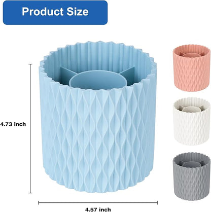 Makeup Brush Holder Organizer-360° Rotating Makeup Brush Storage,Pencil Pen Holder Cup,Desk Accessories,5 Slot Make up Brushes Cup, for Vanity Desktop Bathroom Countertop (Light Blue)