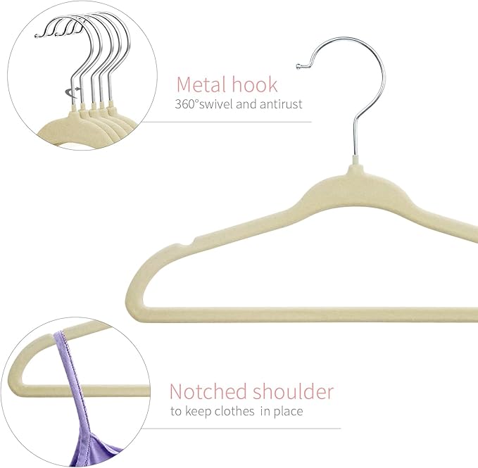 ManGotree Baby Velvet Clothes Hangers, Childrens Kids Hangers for Clothes Space Saving Non-Slip 15 Pack (Beige)
