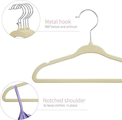 ManGotree Baby Velvet Clothes Hangers, Childrens Kids Hangers for Clothes Space Saving Non-Slip 15 Pack (Beige)