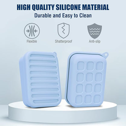 Superior Leak-Proof Silicone Travel Soap Case with Drainage Lid/Layer, Compact Bar Soap Container, Durable Soap Holder for Camping, Gym, and Travel Size Toiletries (Light-Blue)