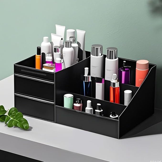 Mens Perfume Organizer, Mens Cologne Organizer,Countertop Organizer With Drawers for Cologne, Deodorant, Beard, Shaving Lotion, Perfume & Skincare - Perfect for Bathroom & Bedroom Storage (Black)