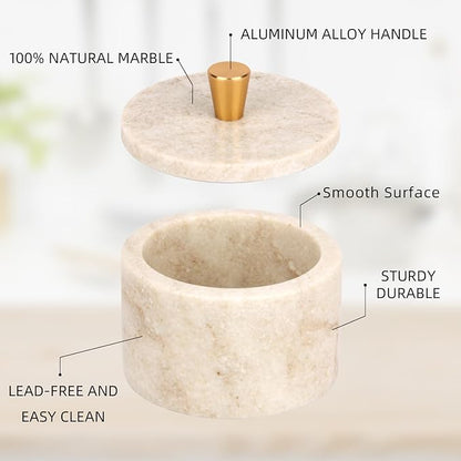 Marble Salt Cellar with Lid, 4 inch Natural Stone Salt Pepper Box, Alloy Lid for Kitchen Countertop Storage (Viva jade, 4 * 3.5)