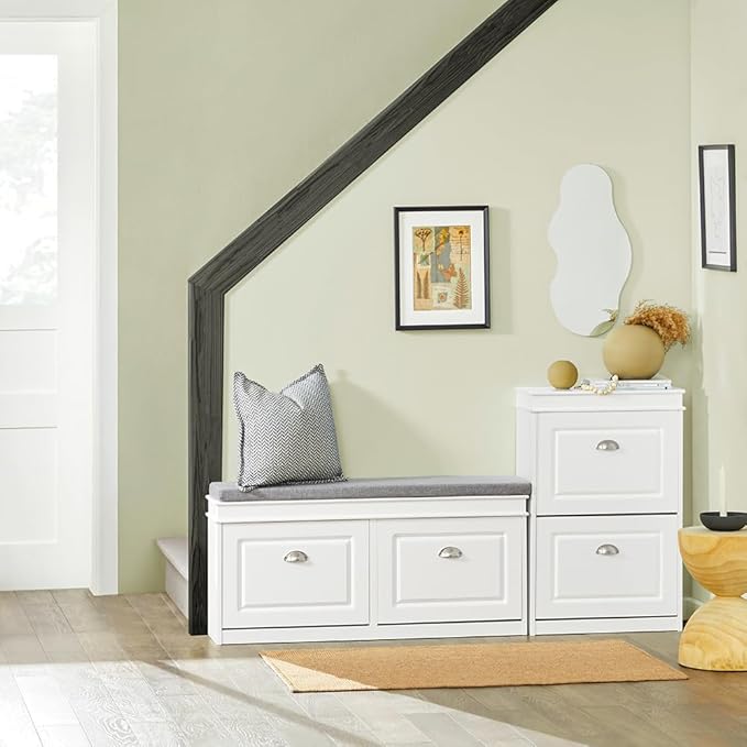 SoBuy Small Shoe Cabinet, Slim Shoe Rack 2 Flip-Drawers, Thin Shoe Storage Cupboard Organizer Unit for Entryway and Hallway, White FSR78-W