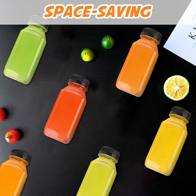 Leaflai Juice Bottles - 8oz Bottles with Lids, 12 pcs Plastic Juice Containers with Caps Reusable Drink Containers for Juice Milk Coffee Water Smoothie and Other Beverages,Christmas gift