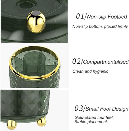 Makeup Brush Holder with Dustproof Lid, 360° Rotating Makeup Organizer, Spinning Cosmetic Organizer Pen Holder for Vanity Bathroom (Dark Green)