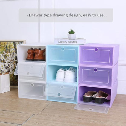 Stackable Shoe Storage Box 6-Pack Dustproof Shoes Organizer Hinged Lid Sturdy Plastic Container for Sneakers and Heels for Closet and Home Use