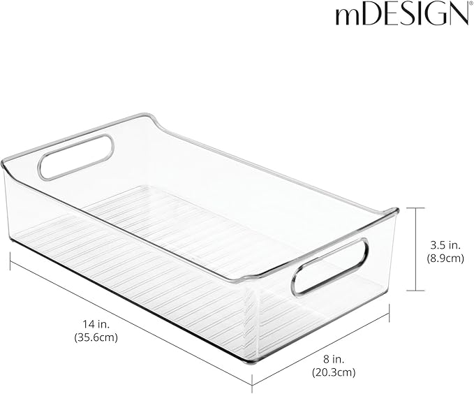 mDesign Plastic Kitchen or Pantry Storage Bins with Handles - Organization in Cabinet, Fridge or Freezer - Fruit Container for Refrigerator or Food Organizer for Pasta, Ligne Collection, 2 Pack, Clear