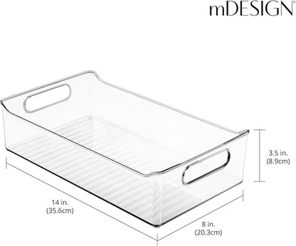 mDesign Plastic Kitchen or Pantry Storage Bins with Handles - Organization in Cabinet, Fridge or Freezer - Fruit Container for Refrigerator or Food Organizer for Pasta, Ligne Collection, 2 Pack, Clear