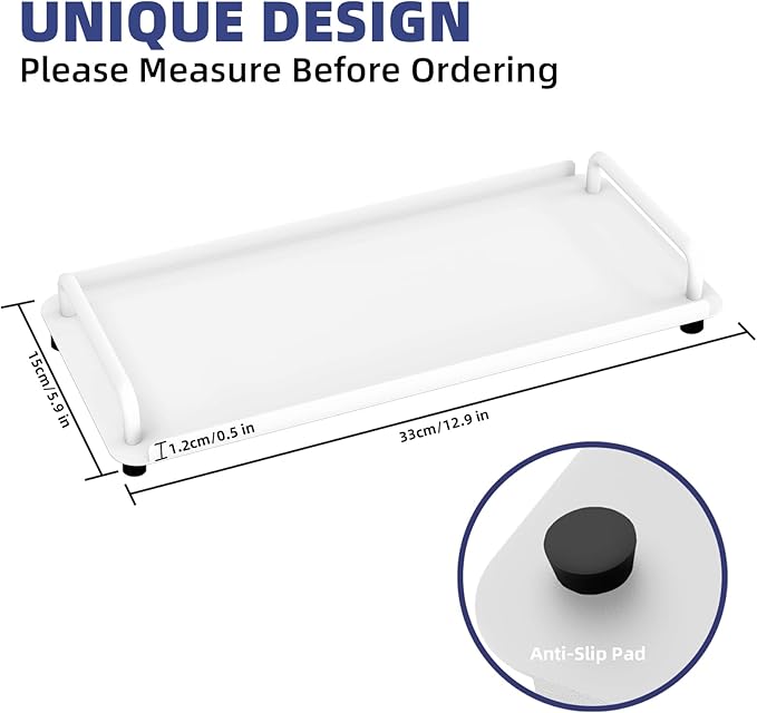 Gypie 2 Pack Bathroom Vanity Tray, Toilet Tank Tray with Handle, Bathroom Trays for Counter, Toilet Tank, Kitchen (White)