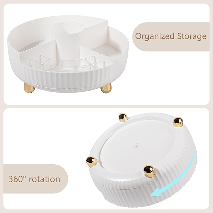 Anyoifax Makeup Perfume Organizer Tray with Divider 360 Degree Rotating Lazy Susan Skincare Lotion Organizer Spinning Cosmetics Storage for Dresser, Vanity, Bathroom Countertop, Large White