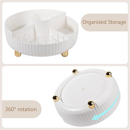 Anyoifax Makeup Perfume Organizer Tray with Divider 360 Degree Rotating Lazy Susan Skincare Lotion Organizer Spinning Cosmetics Storage for Dresser, Vanity, Bathroom Countertop, Large White