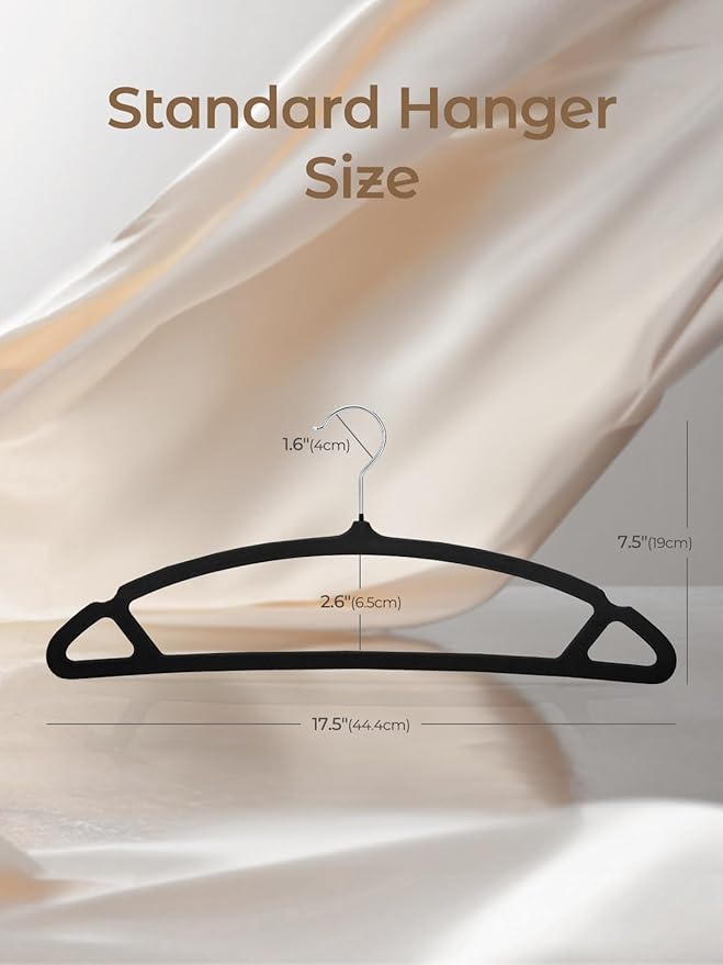 HOUSE DAY Black Velvet Hangers 60 Pack, Luxury Non Slip Felt Hangers, Space Saving Clothes Black Hanger Heavy Duty, No Shoulder Bump Focked Hanger with 360° Swivel Hook for Closet