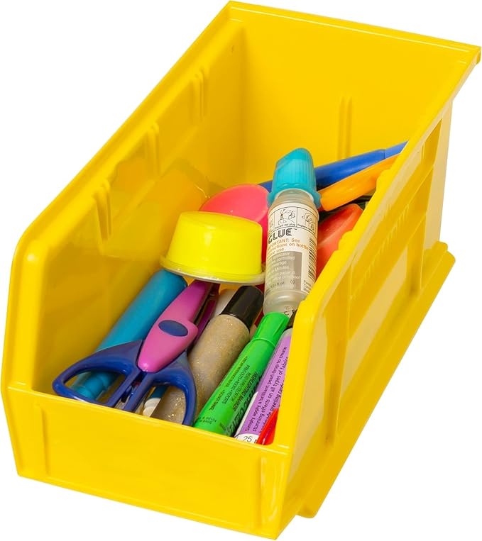 Akro-Mils 30230 AkroBins Plastic Storage Bins, Space-Saving Stackable Bins for Garage, Pantry, Craft Organization, 11" x 5" x 5", Yellow, 12-Pack